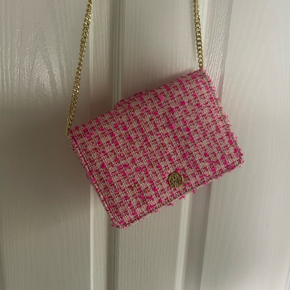 Lilly Pulitzer Emmeline Tweed Crossbody Bag in Pink Palms Fantasy Tweed - Picture 5 of 5